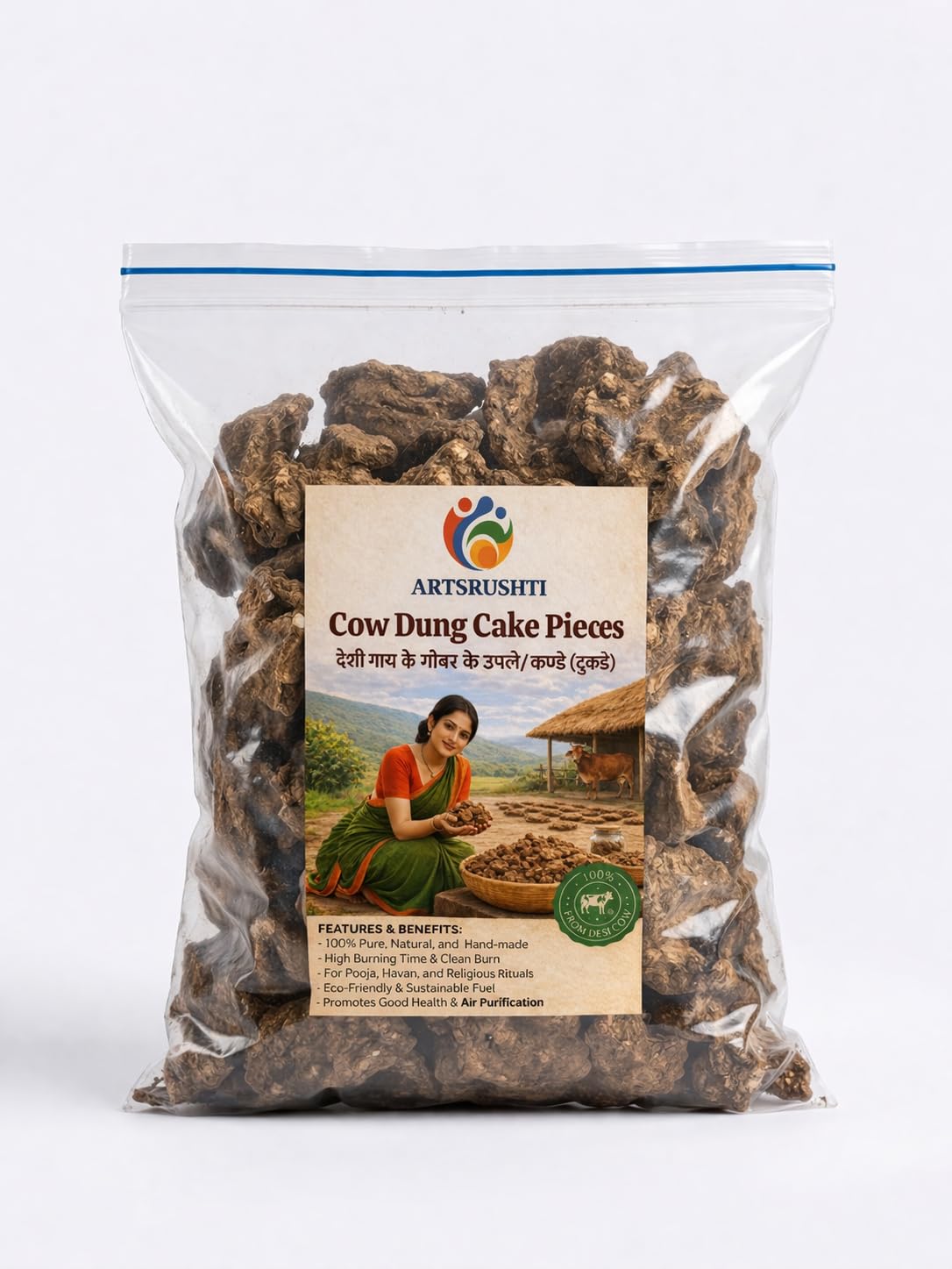 Premium Desi Cow Dung Cake Pieces (250g) | Hand-Broken Ready-to-Use Gobar Chunks for Daily Pooja, Hawan & Dhuni | Natural Sun-Dried Upala | Smokeless Air Purifier-picture-16