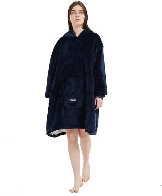Blanket Hoodie Oversized Hooded Adults Men Women Blankets Animal Comfortable Sherpa Wearable Blanket (navy)