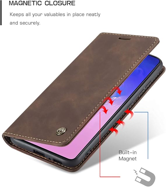 Bpowe Galaxy S10 Lite (2020) / A91 Leather Wallet Case - Classic Design With Card Slot and Magnetic Closure Flip Fold for Samsung (Coffee)