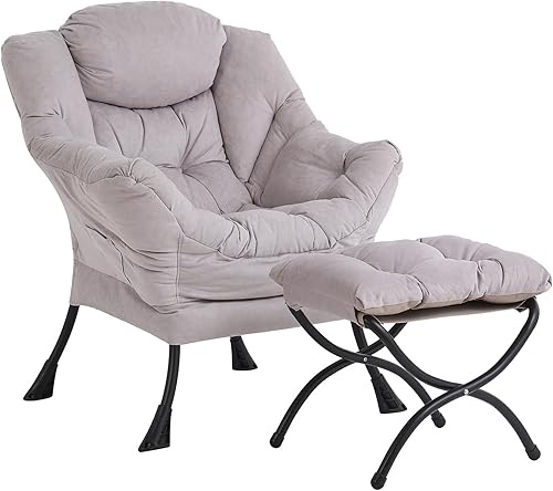 Givjoy Cozy Lazy Chair and Ottoman, juego de sillas de salón con acento contemporáneo grande, sillón tapizado de lectura para dormitorio, sala de