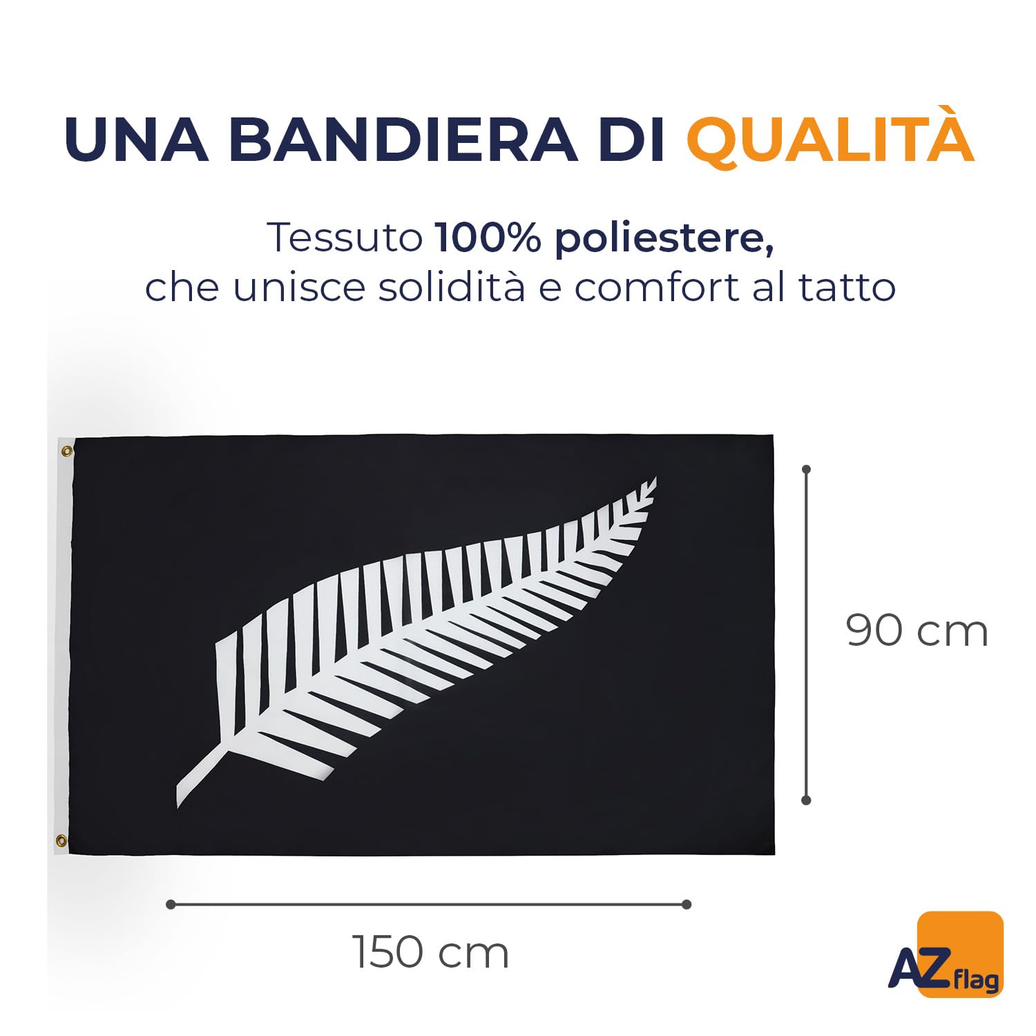 BANDIERA NUOVA ZELANDA ALL BLACK 150x90cm - BANDIERA NEOZELANDESE DI RUGBY 90 x 150 cm - AZ FLAG