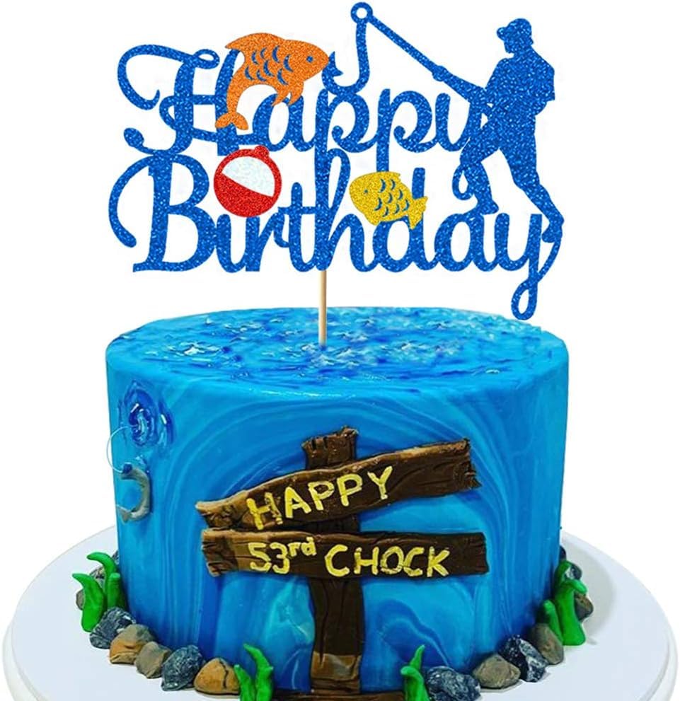 Confetti! Fishing Cake Topper - Outdoor Fisherman Birthday Decorations for Boys & Girls - Fishing Themed Party Supplies