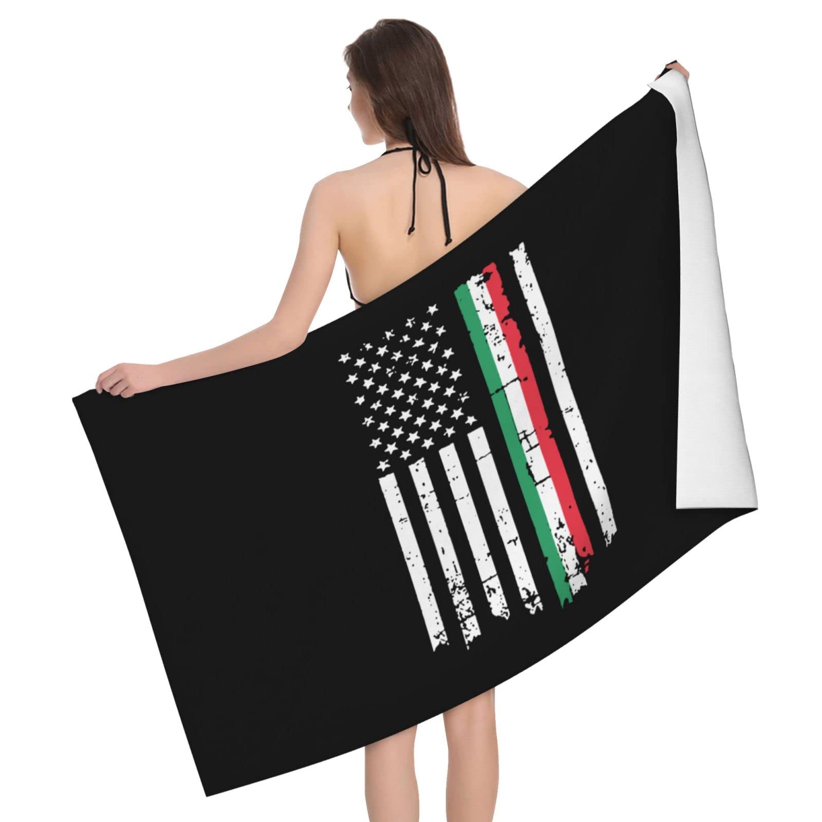 Lsjuee Italian American Thin Line Flag Bath Towel Absorb Water Quick Dry Bath Towel, for Beach, Swimming Pool, Camping
