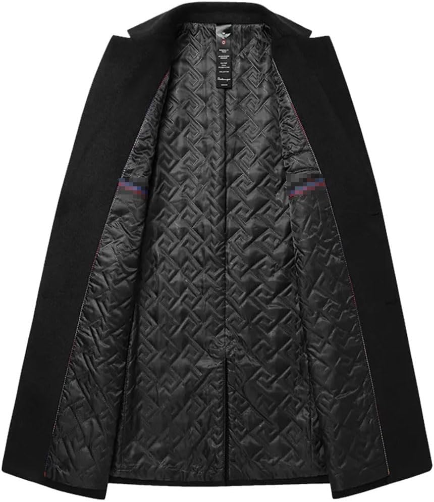Haitpant Men's Woolen Coat Solid Slim Mid-Length Windbreaker Warm Wear-Resistant Wool Coat Business Formal Wear Jacket