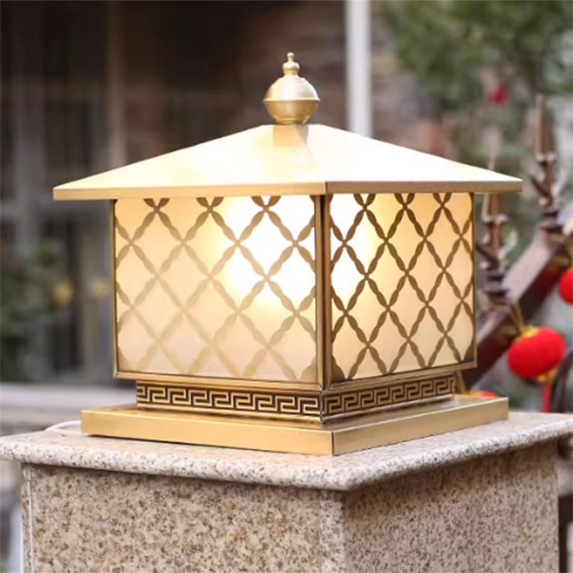 HCIPJQY Yard Outdoor Copper Post Lights Glass Post Lantern, European Fence Post Cap Light Modern Industrial Outside Bollard Column Lamp for Garden, Patio, Pathway