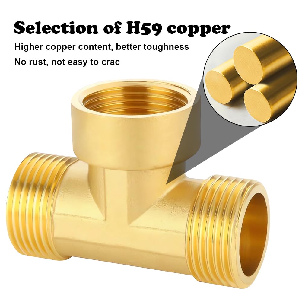 Raccord En T Laiton 1/2" - 90° IG/IG/AG - Lot De 2 - Pour Eau Potable Et Chauffage