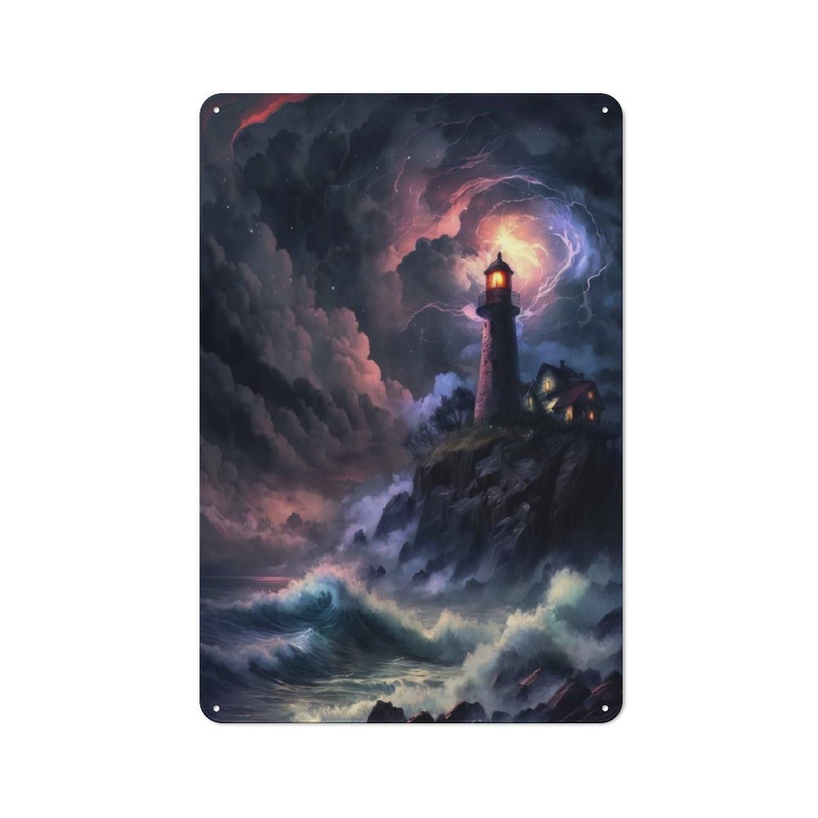 Junmoney A Lighthouse In A Storm V4 Tin Sign 30X20cm With For Home Bar Wall, Vintage Decor, Wall Decoration For A Recently Updated Home Bar