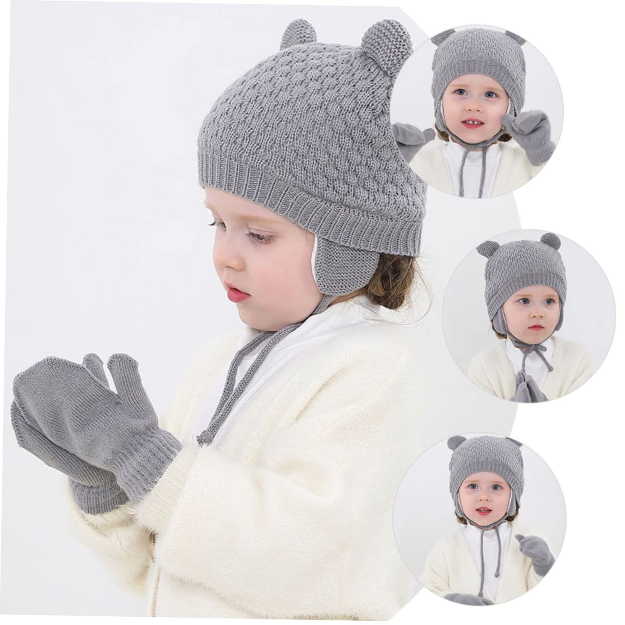 GALPADA 5 Set Berretto per Bambini Cappellino da Bambino Cappello Lavorato a Maglia Antivento Cappelli per Bambini Caldo Cappello da Bambino Cappello in Maglia per Cotone Grey