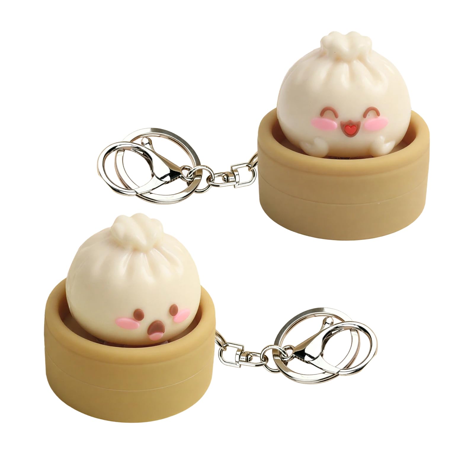 2 Pcs Dumpling Squishy Keychain, Cute Mini Dumpling Stress Ball Keychain for Anxiety Relief, Kawaii Squishys Gifts for Women Men
