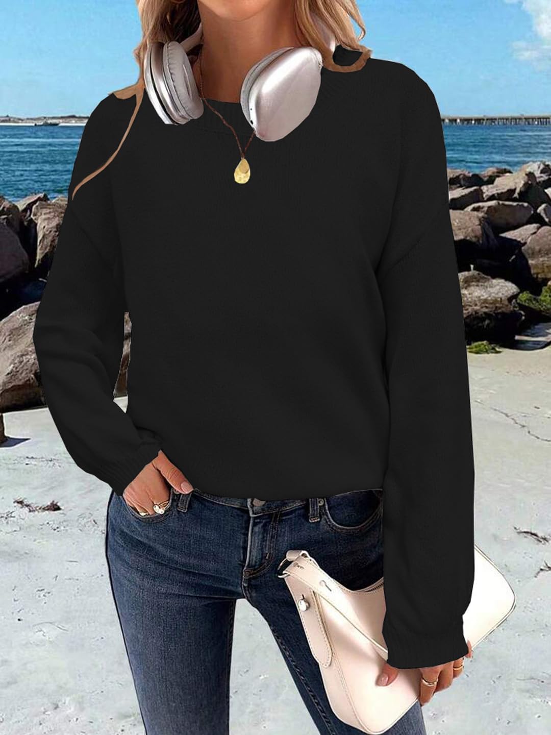 Mrskoala Womens Tops Casual Knit Sweater Long Sleeve Pullover Loose Shirts Fall Clothes - Image 4