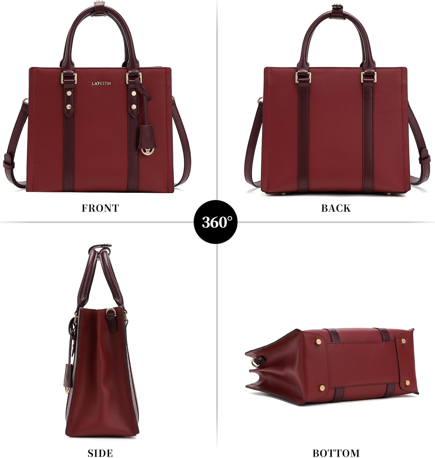 LA FESTIN Leather Top Handle Crossbody Bag for Women Small Handbag Designer Shoulder Satchel Purses with Detachable Strap - Image 4