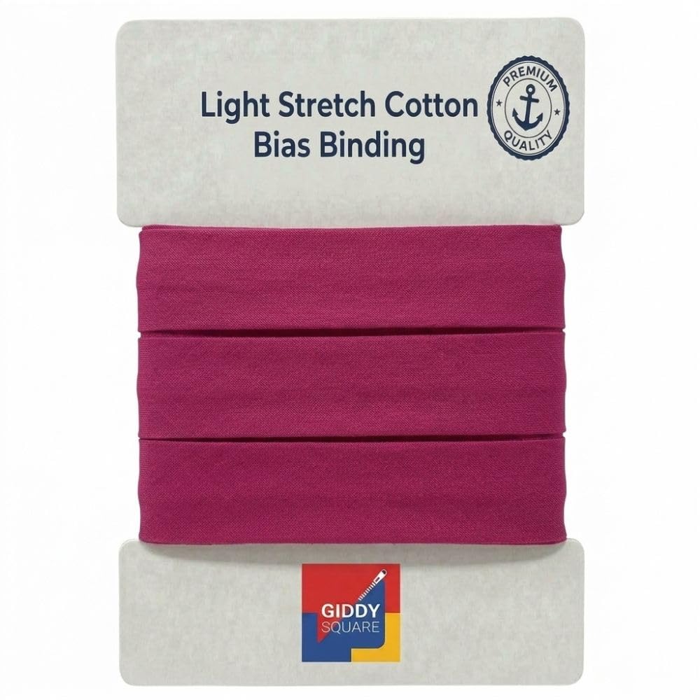 Premium Fuchsia Light Stretch Cotton Bias Binding Tape, 18mm Wide x 10m Length, Smooth Finish Mild Elastic Trim for Clothing, Sportswear, Quilting & Blankets - Giddy Square