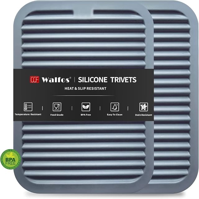 Walfos Silicone Trivets For Hot Pots and Pans - 2 Pack Hot Pads for Kitchen Counter, (30×23cm) Heat Resistant Silicone Table Mat -Multi-Purpose trivets for Hot Dishes Silicone Pot Holders Mat, Gray