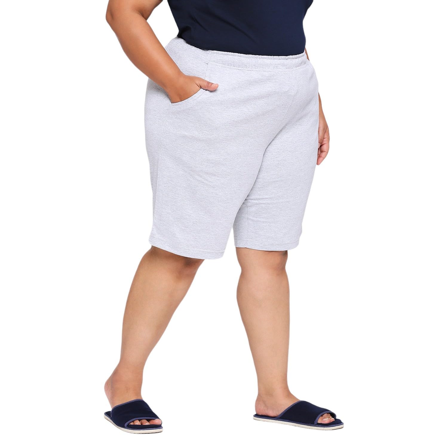 vaishvik Women Plus Size Cotton Shorts Waist 44 to 60 in Knee Length Long Grey-picture-17