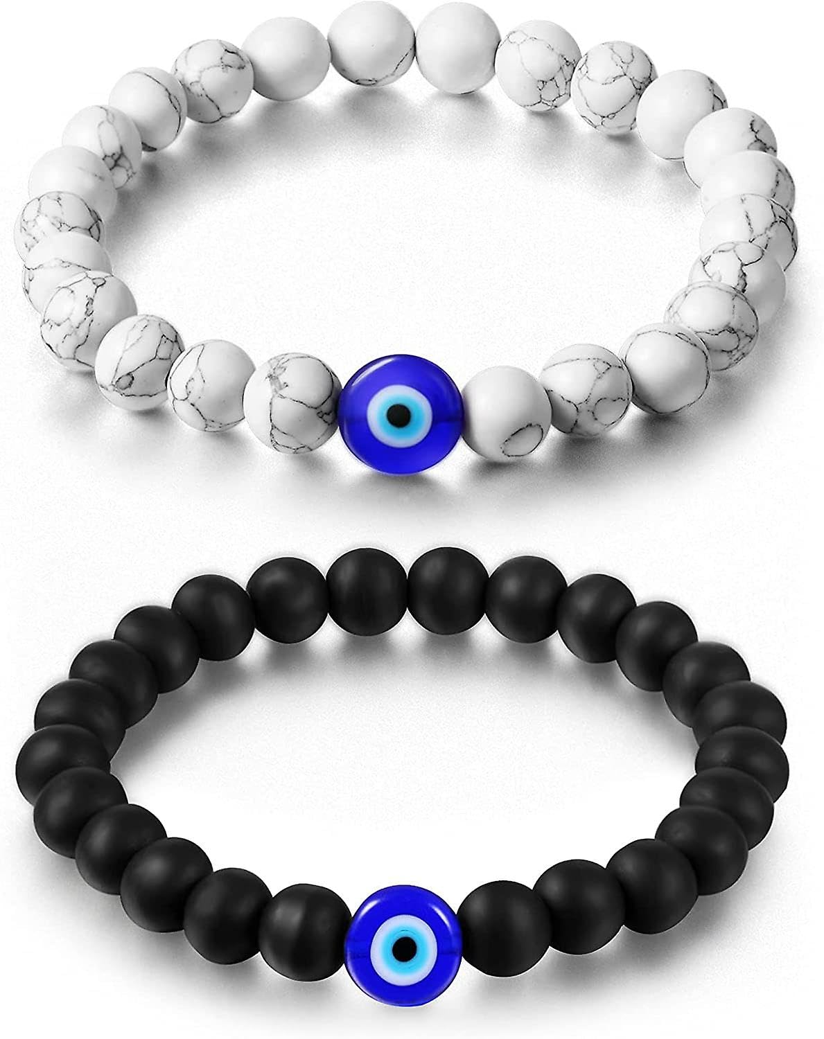 DEALNUT Couple Bracelet Evil Eye Natural Stone Beads Black and White Distance Love Adjustable Bracelet For Women Men Friendship Bracelet Jewellery (B0CP17VTXW) Amazon Price History, Amazon Price Tracker