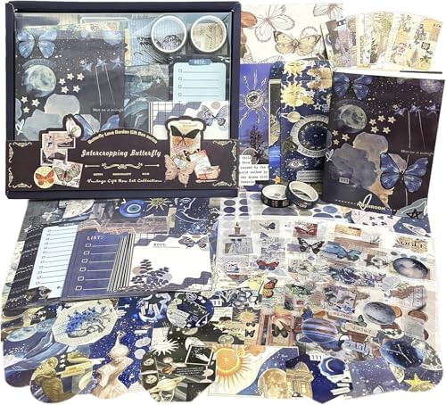 Harnico Vintage Scrapbook Kit - 200 Pcs Sky Blue Art Journal Supplies, Stickers, Washi Tape & Notebook - View #11
