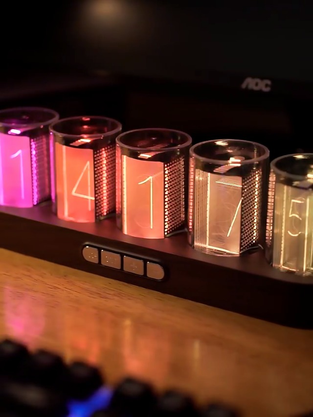 Adventurers Nixie Tube Desk Clock - RGB LED Retro Clock, 10.55" White, USB-C Powered - View #8