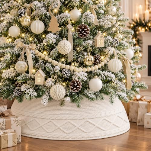 Christmas Tree Knitted Collar Skirt White Holiday Home Party Decoration - image 8