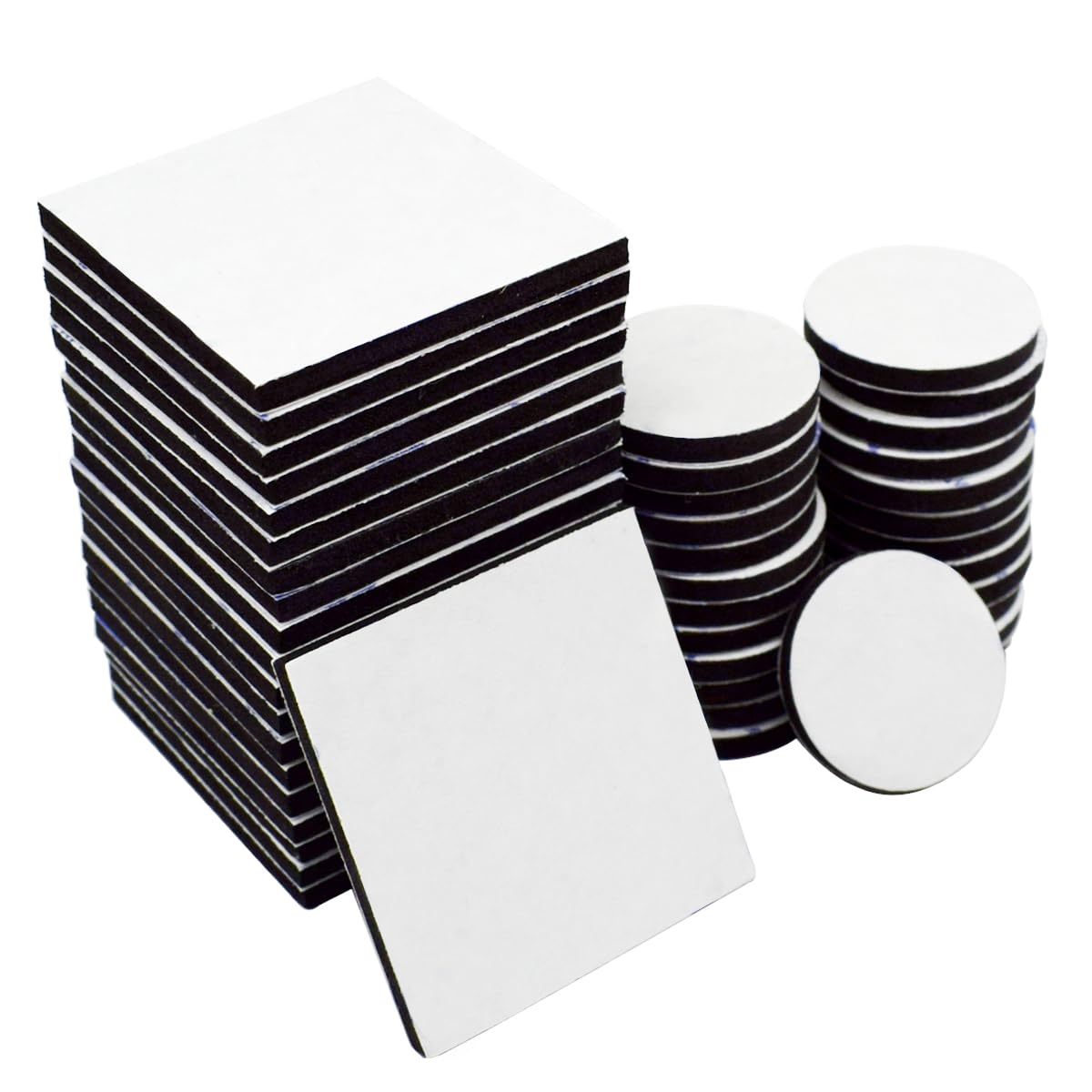Double Sided Sticky Pads Black, 50 Pcs Adhesive Foam Pads Mounting Pads, Squares and Round