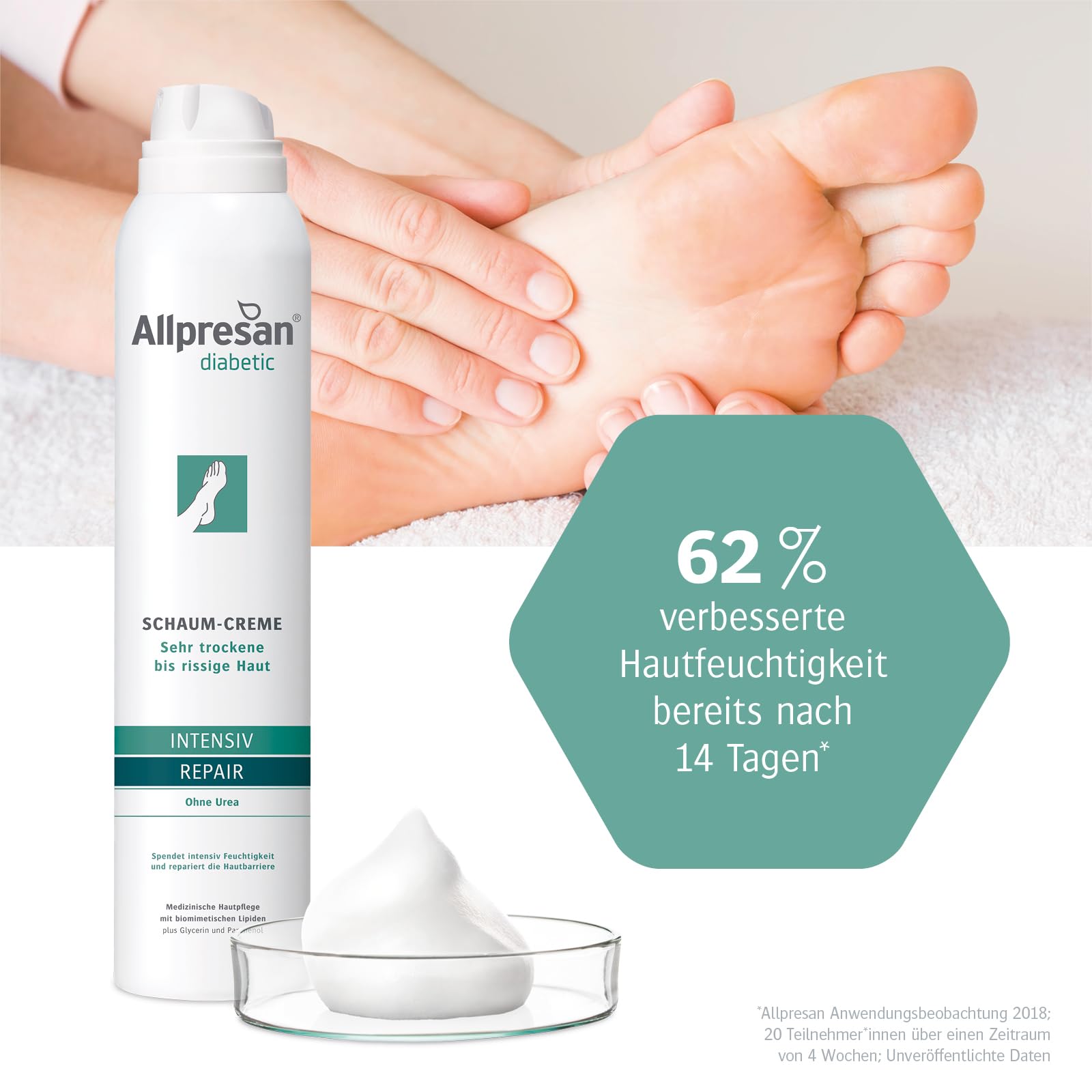 Allpresan diabetic Repair Sensitive Schaum-Creme ohne Urea 3x 200 ml | Zur intensiven Pflege sehr trockener, sensibler Füße
