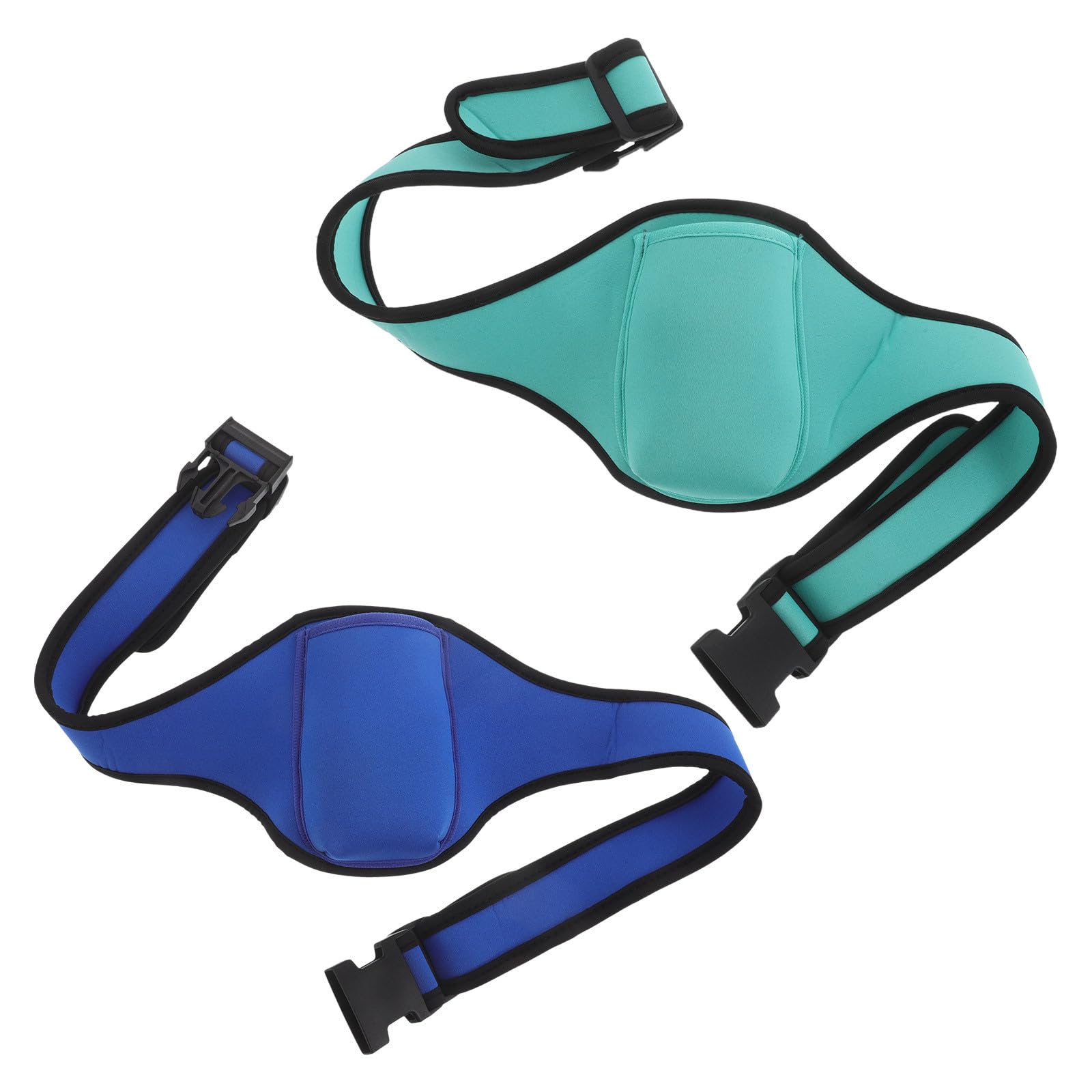 WOONEKY Lot de 2 Ceintures de Course en Néoprène Imperméable Ceinture de Yoga Fluorescente Verte et Bleue Porte-Téléphone Sport Léger et Ajustable pour Jogging Femme Marche Vélo et