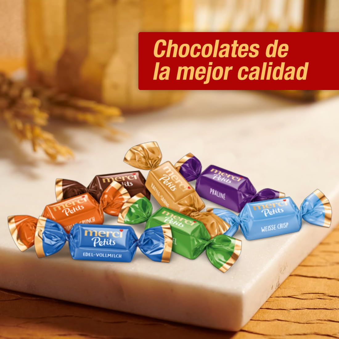 PACK Merci Petits Bombones de Chocolate Surtidos - 7 Sabores (Praliné, Café, Avellana, Almendra) - 3kg Total (Pack 3x1kg)