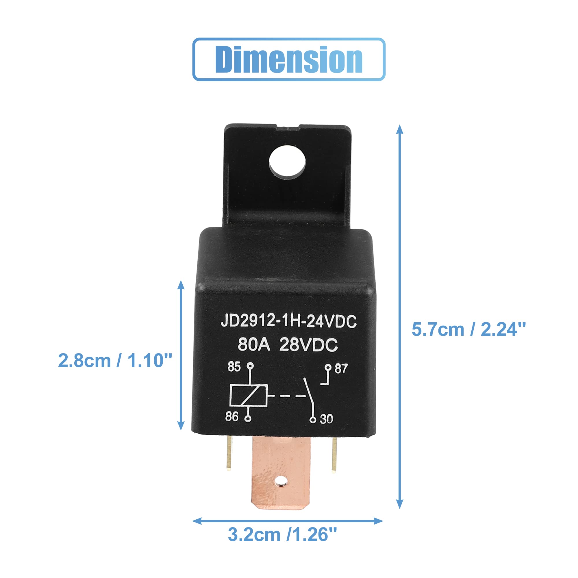 A ABSOPRO 2Pcs Voiture Relais 4 Broche 24V 80Amp SPST Modèle JD2912-1H-24VDC 80A 28VDC