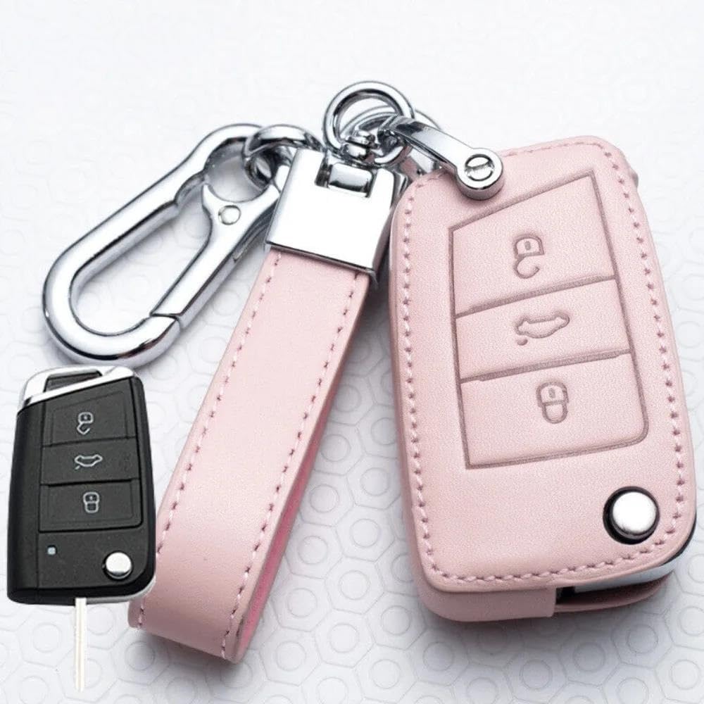 Funda Protectora De Cuero Rosa para Llave Coche Tipo Libro para VW para Polo para Golf 7 MK7 para Tiguan