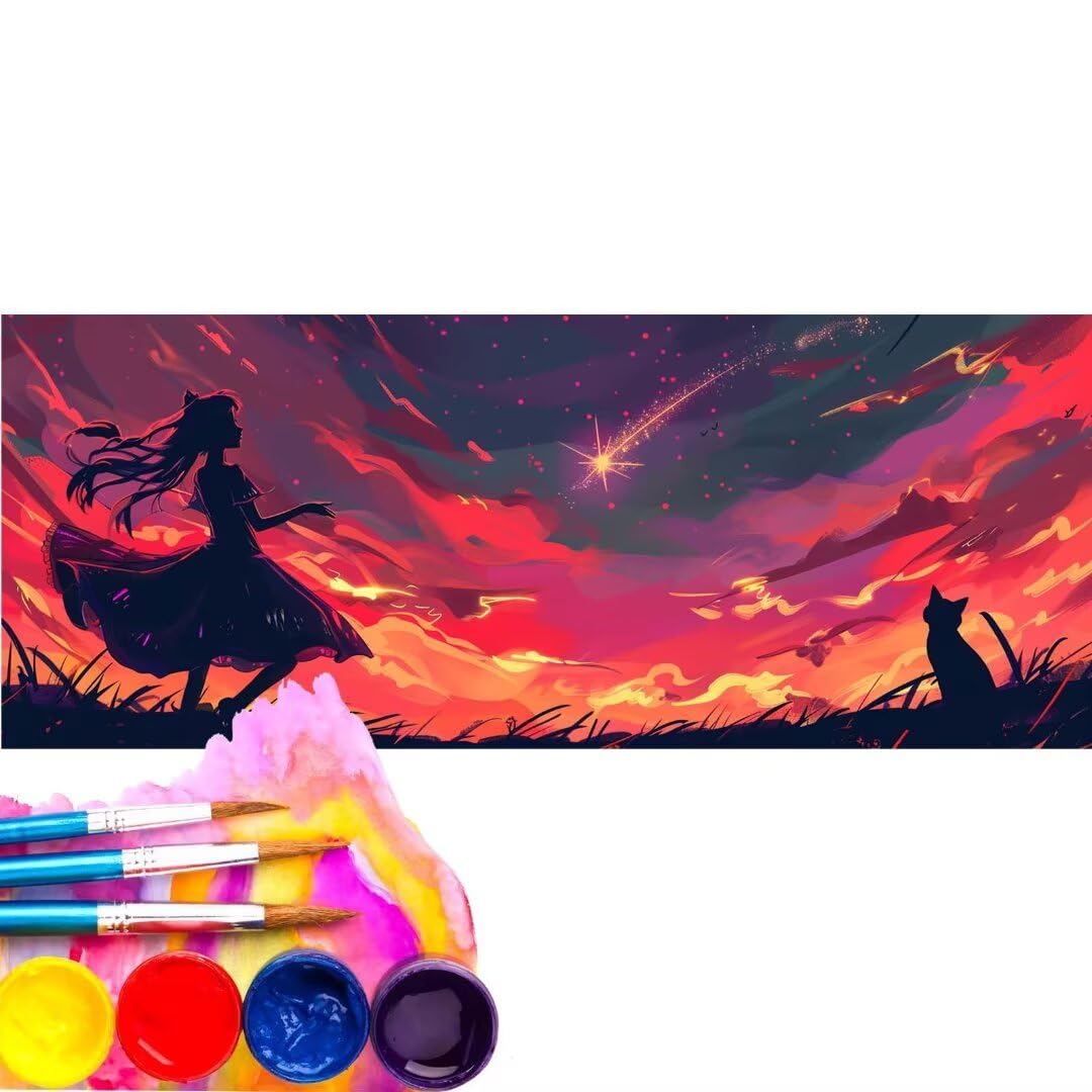 Peinture par Numero, DIY Paint by Numbers Kit Peinture par Numéros pour Adultes Débutants, Peinture à l'huile Peinture Peintures Kit, pour Décoration Intérieure (Sans Cadre) Fille Chat 60x120cm wk-280
