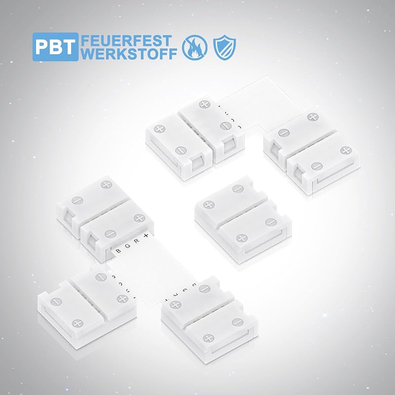 Set conectori bandă LED REDTRON, 22 buc, 4 pini, 10 mm, fără lipire, pentru RGB SMD 5050 3528, conectori în formă de L și T