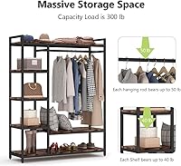 Vista 5 de LITTLE TREE Perchero de Ropa de Madera Independiente para Armario, Perchero de Prendas Resistente con Estantes, Percheros Colgantes para Ropa