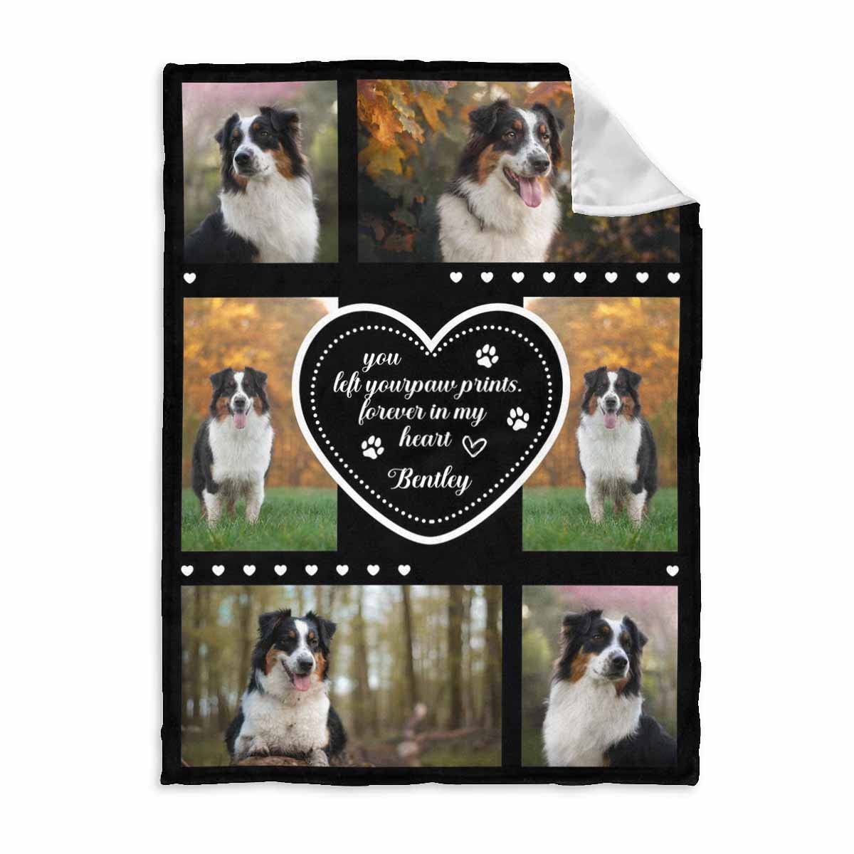 Artsadd Custom Cat Memorial Blanket with Pet Photos, Personalized Paw Print Loves Throw Blanket Pet Loss Sympathy Blanket Customized Dog Bedding Blanket for Couch Bedroom Decor 60x80