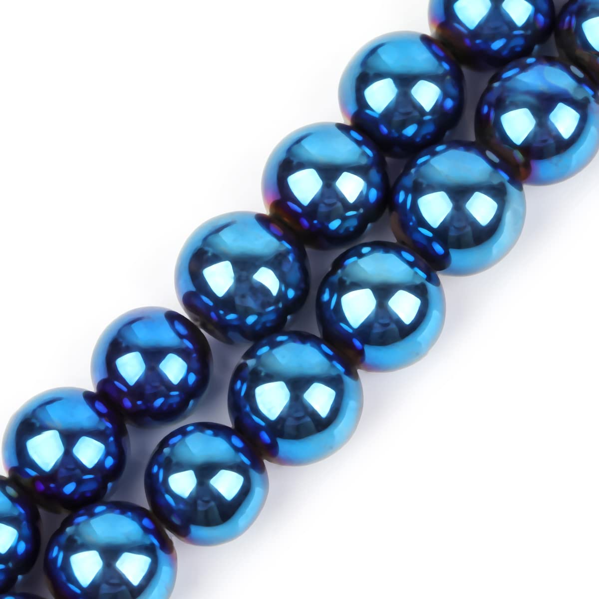 GEM-Inside Natural 14mm Blue Metallic Coated Magnetic Hematite Round Gemstone Semi Precious Loose Beads for Jewellery Making 15'' โ image 1