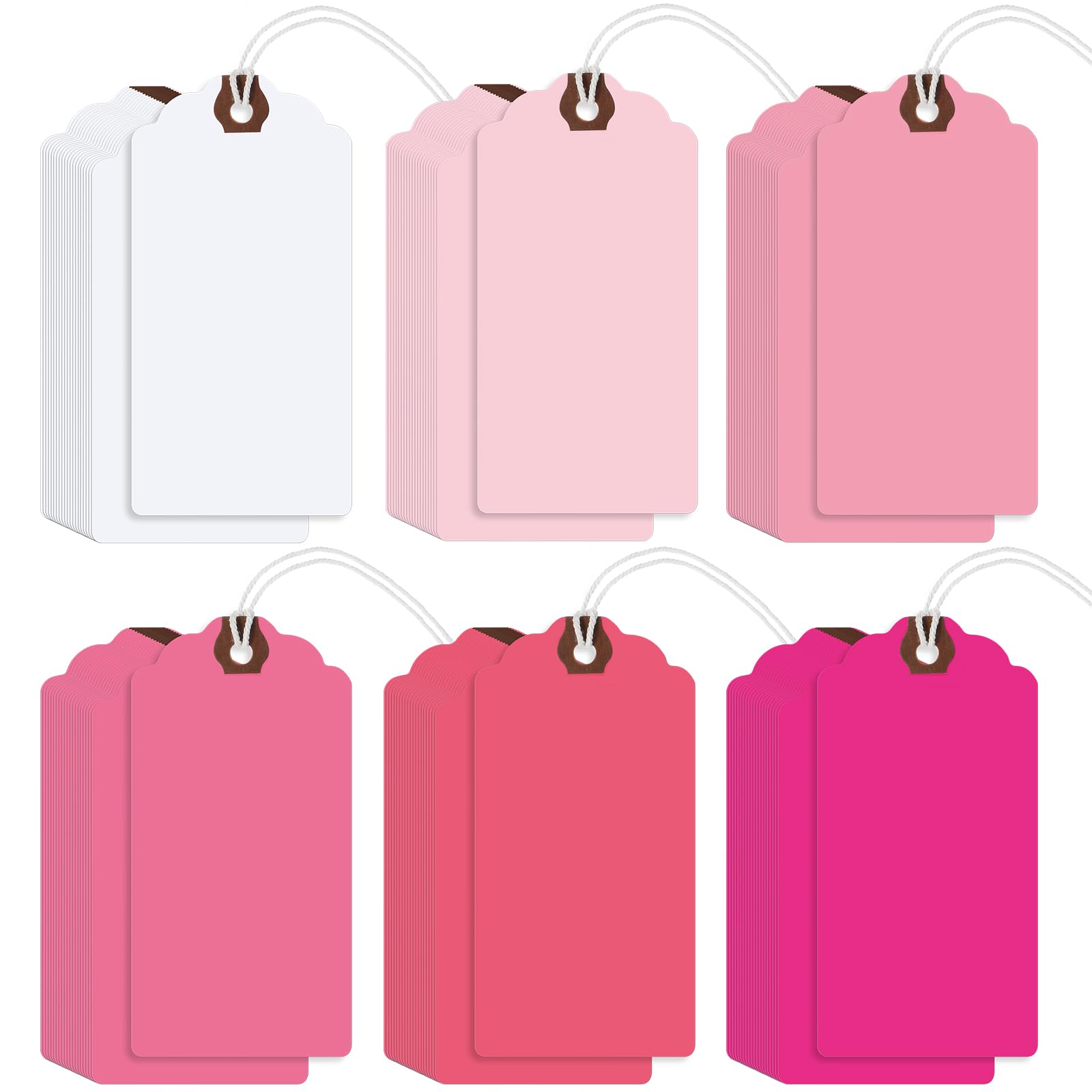 Outus 60 Pcs 4 3/4-in x 2 3/8-in Blank Large Paper Gift Tags with String and Reinforced Eyelet Wire Writable Price Tags Shipping Labels Inventory Labels(Gradient Pink)