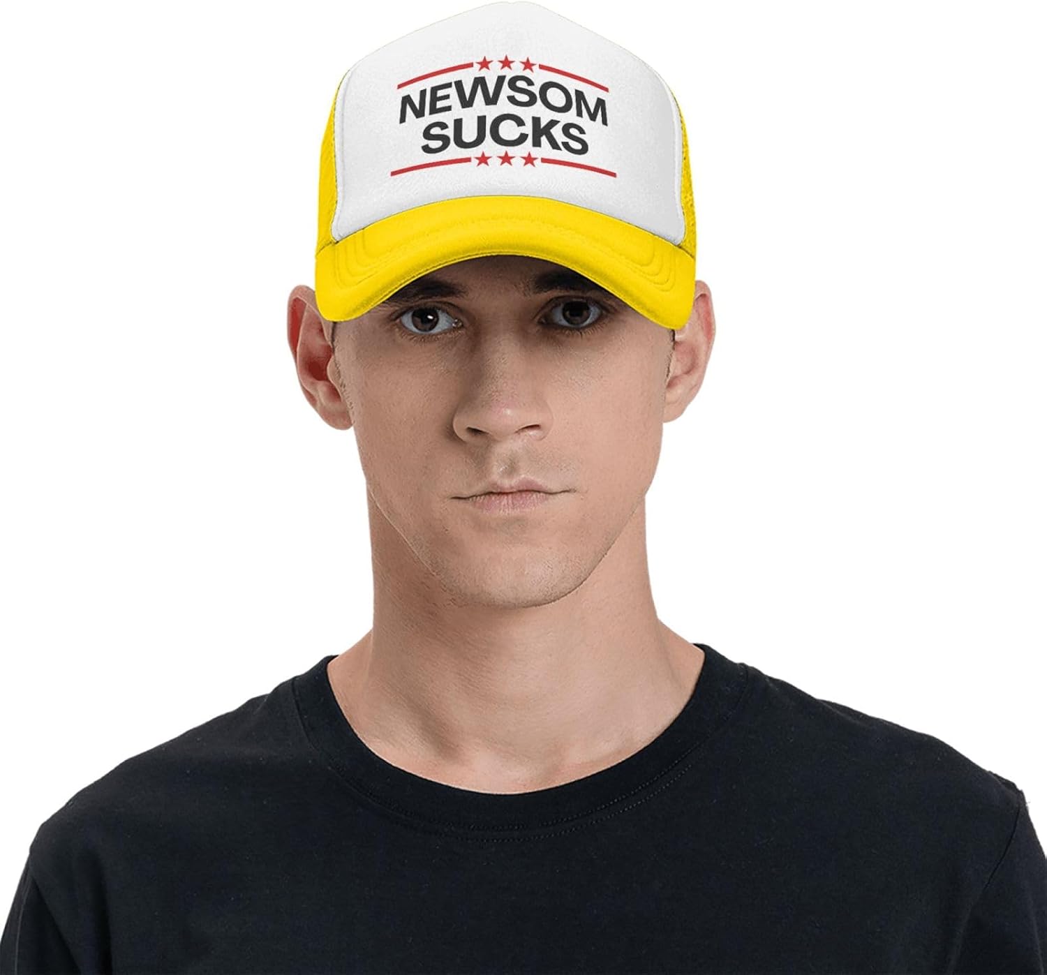 Gavin Newsom Sucks Hat Fuck Newsom Anti Newsom Trucker Cap for Men Women Yellow