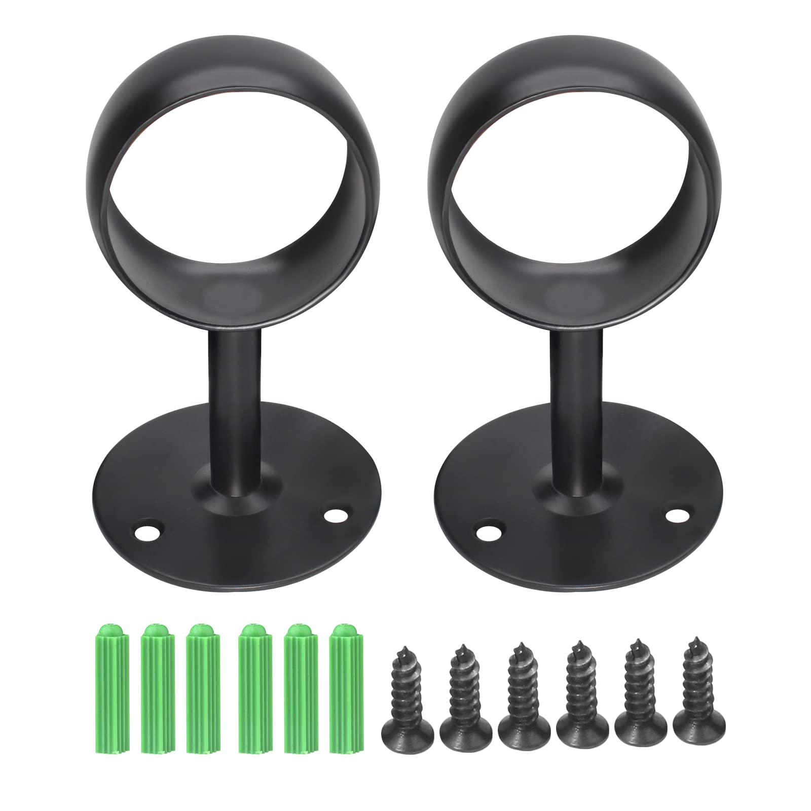 2 Stück 5.1 cm Edelstahl Deckenhalterung Gardinenstangenhalterung, mattschwarz, strapazierfähig, Flanschstangenhalter, Schrankstangen-Endstützen Steckdose mit passenden Schrauben | 304 Stahl rostfrei, 3-Loch Deckenwandhalterung, Schrauben Dübel inkl. für