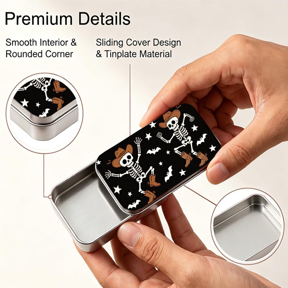 Pack de 4 estuches de viaje con hilo dental con diseño de calavera, pequeñas latas de metal para trabajo y camping