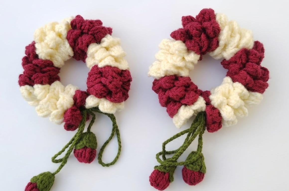 Handmade Crochet Flower Wrist Gajra (Set of 2) – Reusable Floral Hair Accessory for Women & Girls, Lightweight Bun & Braid Decoration for Weddings, Haldi, Festivals & Ethnic Wear | Cute, Fashionable, Tradional & Stylish Combo Set Hair Gajra-image-15