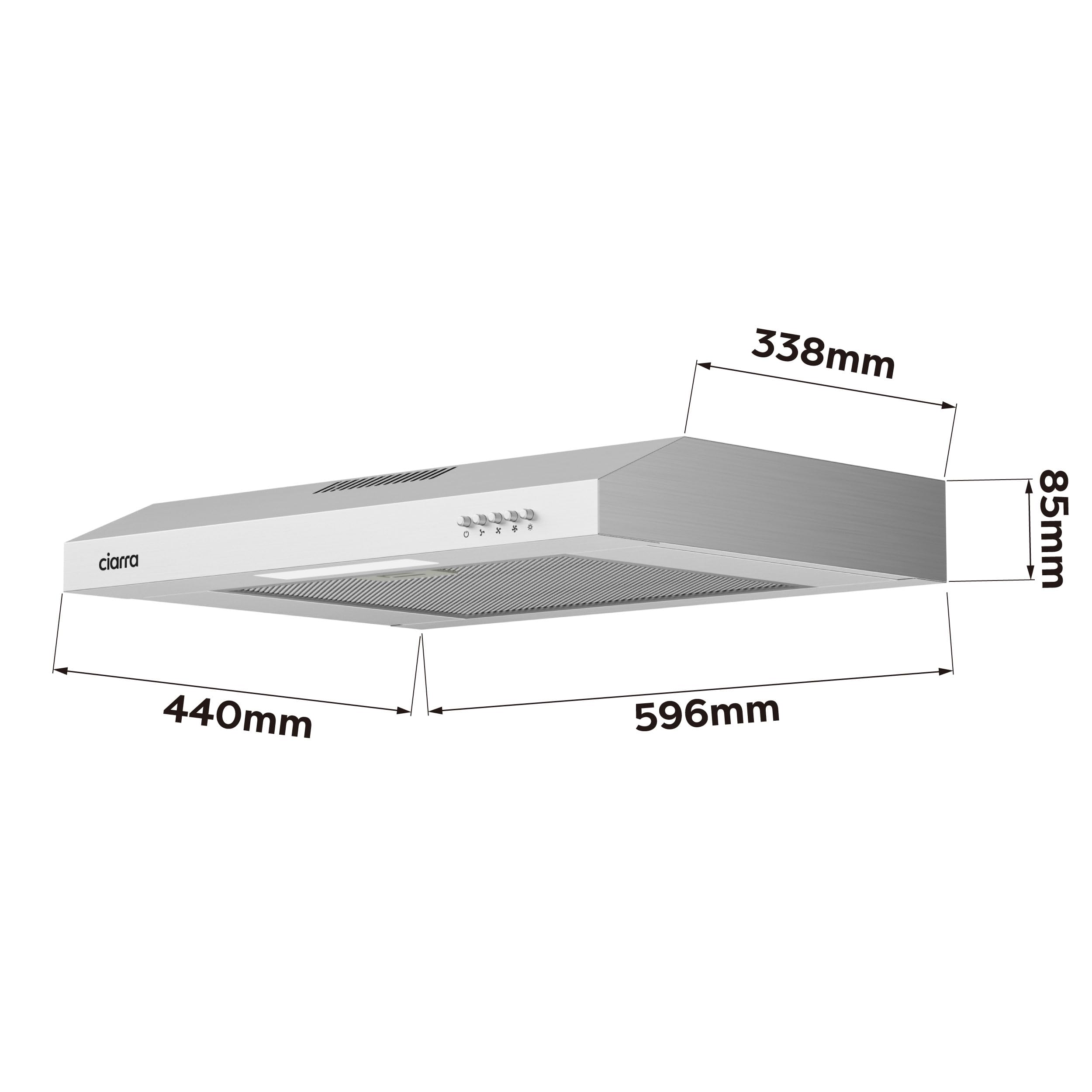 CIARRA Cappa Aspirante 60 cm Sottopensile Cappa da Cucina con Pannello Argento LED Montaggio a Parete con Ventola Estrattore (Acciaio Inox)-CAW6903A