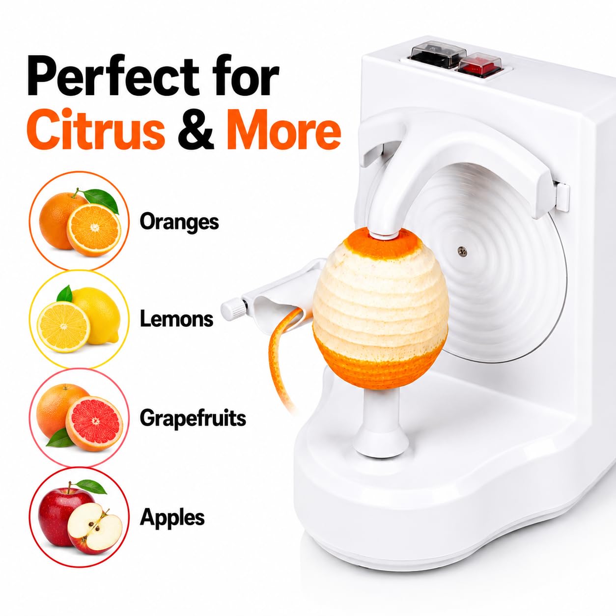 Elektrischer Obst- und Gemüseschäler, automatische Schälmaschine für Orangen, Zitrusfrüchte, Äpfel und Kartoffeln, Edelstahlklinge (weiß)