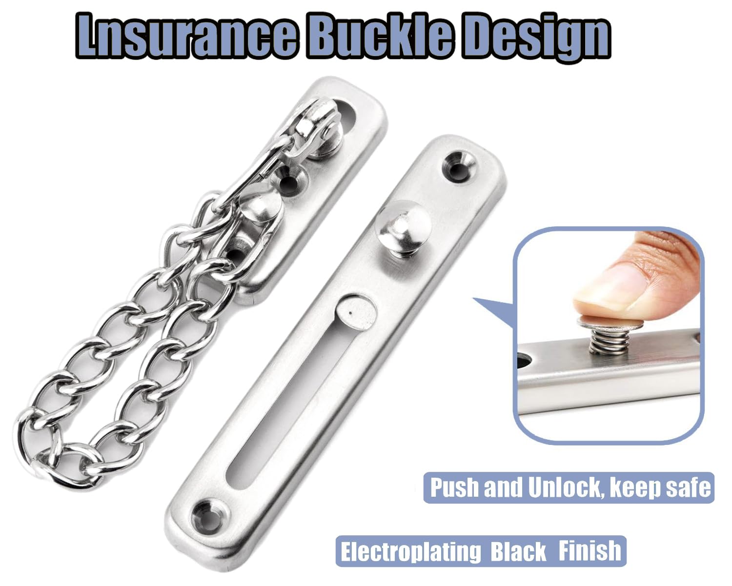 Litensh 2pcs Door Chain Lock, Stainless Steel Door Guard Anti-Theft Press Lock - Image 3