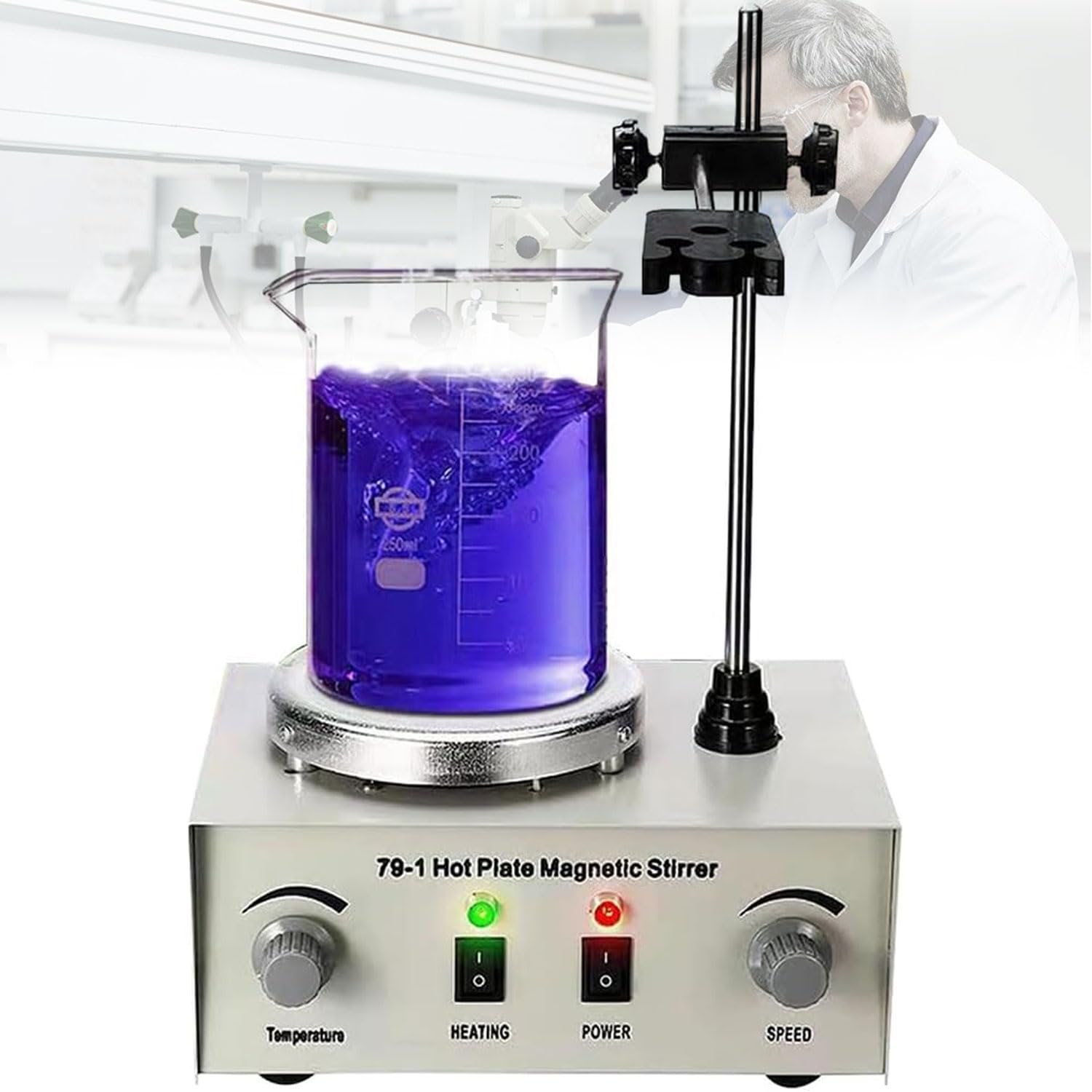 Agitador magnético de 250 W, placa de agitación eléctrica con pantalla digital, control de velocidad continuo 100-2400 RPM, temperatura máxima de 100 ℃ para laboratorios y escuelas