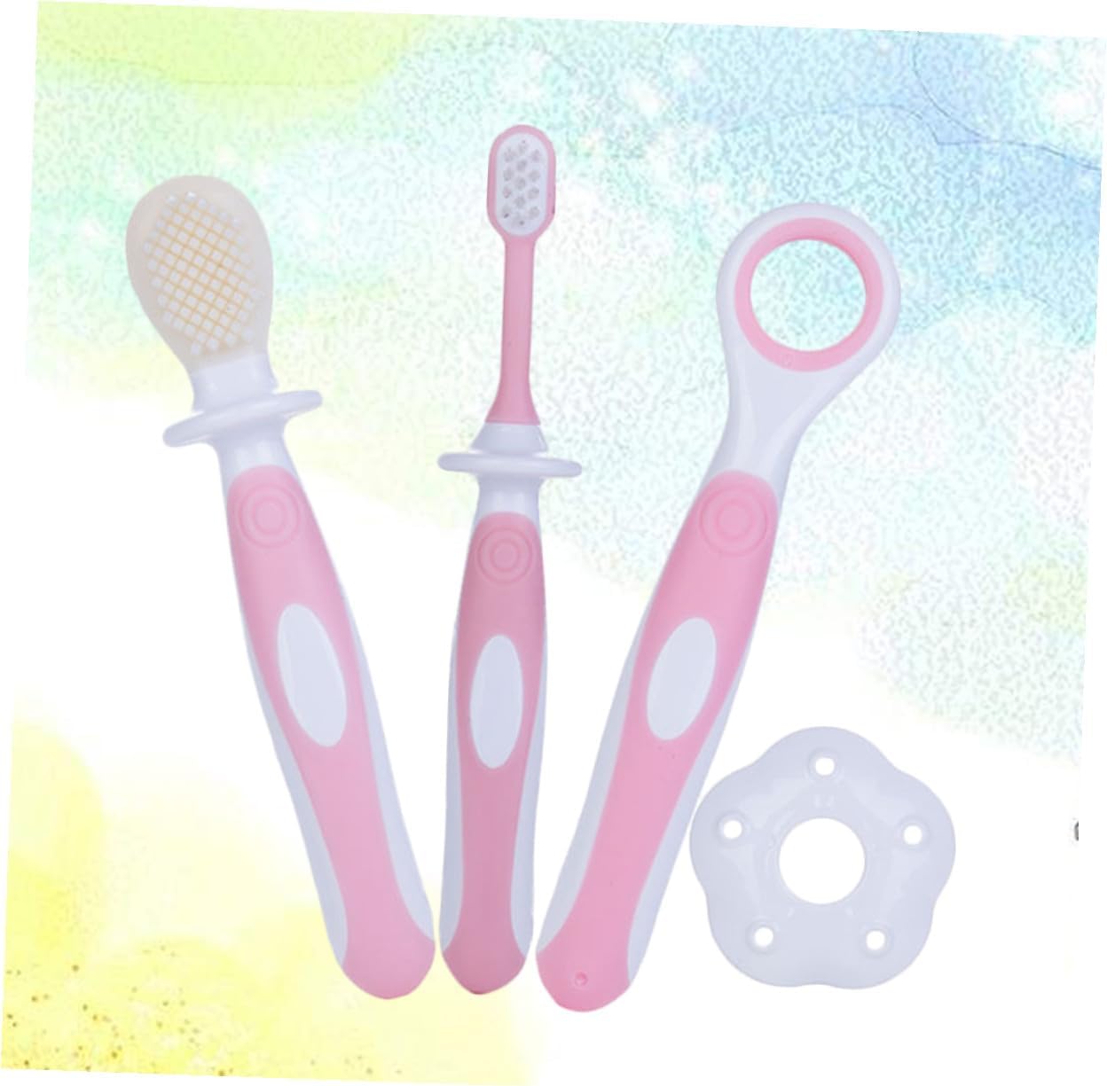 COLLBATH Training Toothbrush for Boy Girl with Food Grade Silicone Ultrafine Bristles Soft Tongue Cleaner and Anti-Slip Grip Oral Care Kit for Dental Hygiene Pink