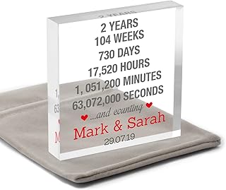 2nd Wedding Anniversary Gift for Husband Wife, Personalised 2nd Anniversary Gift Boyfriend Girlfriend, 2nd Anniversary Gifts for Couple, Two Years Together Boyfriend, 2 Years Gift, With Grey Bag