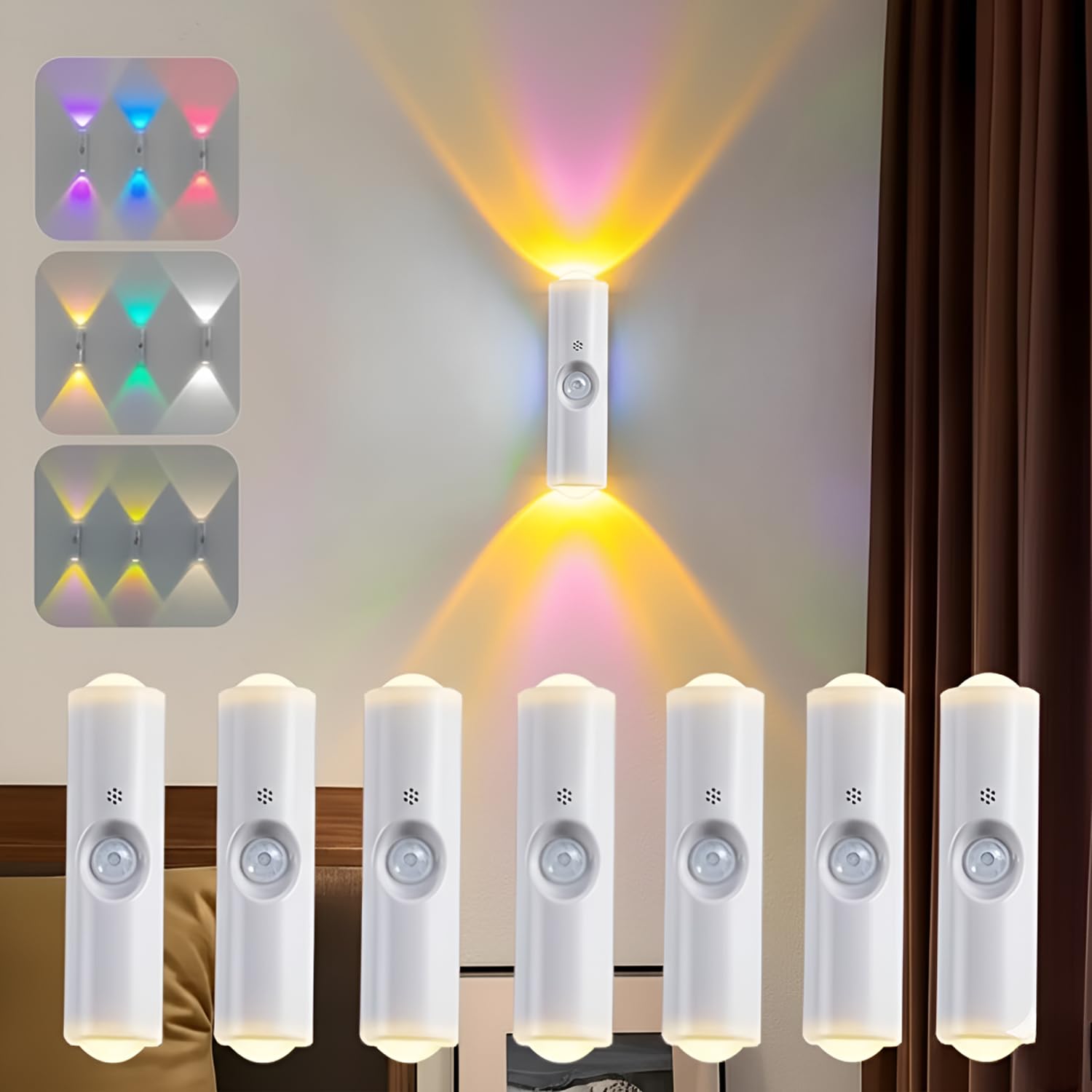 8 Pcs Rechargeable RGB Motion Sensor LED Light – Multicolor Smart Night Lamp with Motion Detection, Energy Saving, Magnetic Base – Perfect for Home Office Bedroom, Wardrobe, Kitchen