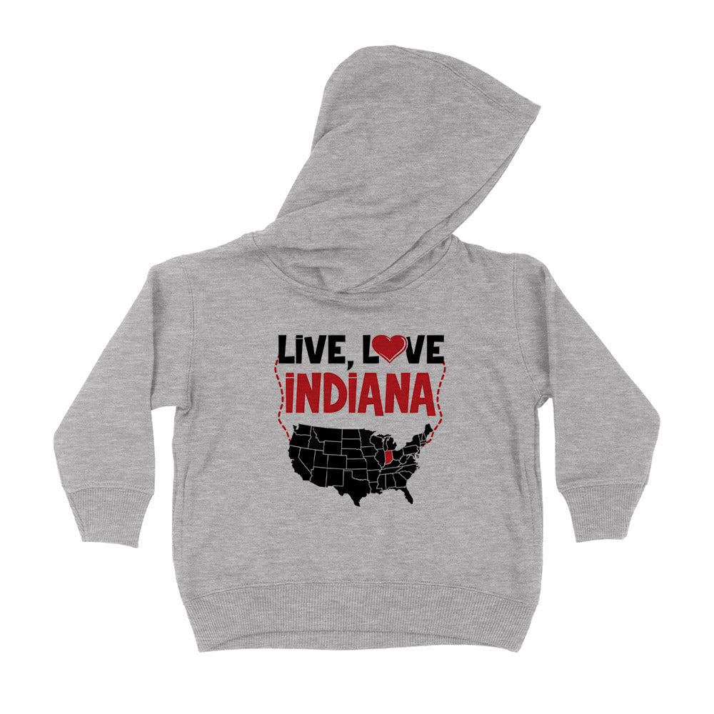 Live Love Indiana Kids Hoodie Sweatshirt Toddler 2T Heather Grey