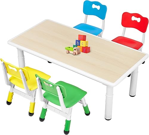 Miniatura 29 de FUNLIO Juego de mesa y 4 sillas para niños, juego de mesa y sillas para niños de 3 a 8 años, fácil de limpiar, mesa de artes y manualidades, para