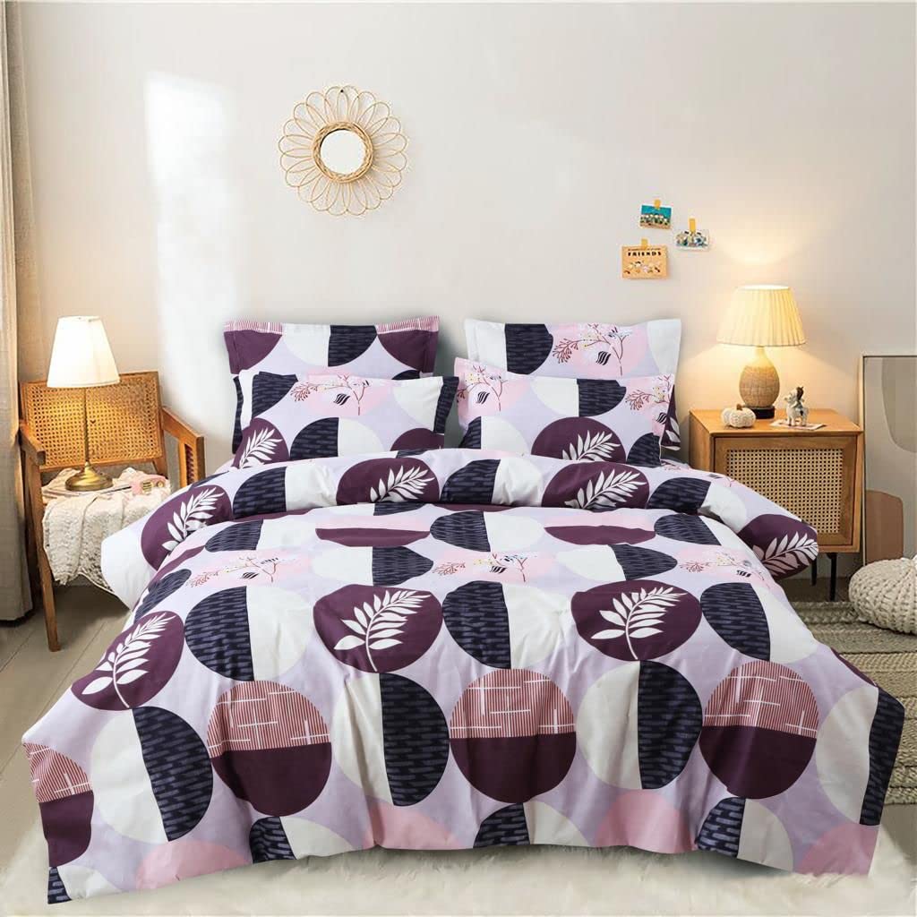 SHOPICTED® Printed Super Soft Light Weight 4 Pcs Bedding Set 1 Double Bedsheet 2 Pillow Covers Along with Comforter- Light Weight Comforetr/Ac Blanket/Quilt - King, 350 GSM | Wine Moon pearls