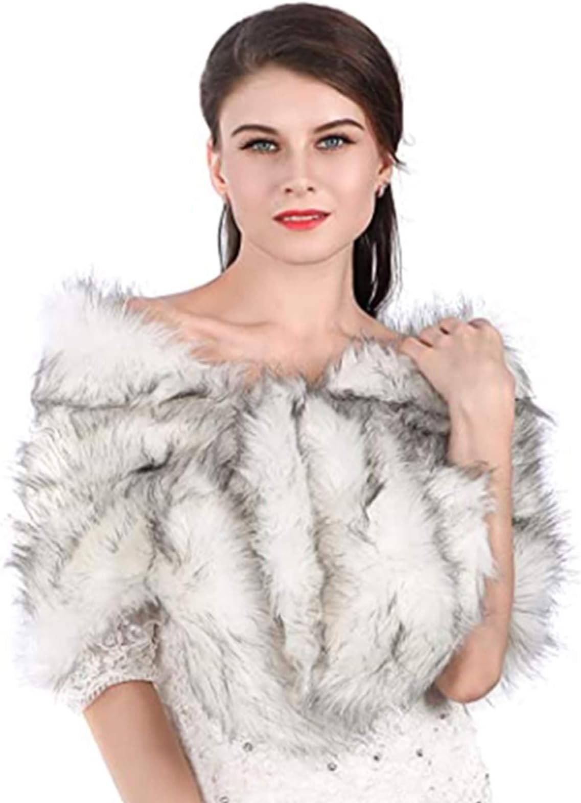 Aukmla Women's Wedding Faux Fur Wraps and Shawls Bridal Fur Stoles Scarf with Rhinestones Brooch for Bride and Bridesmaids