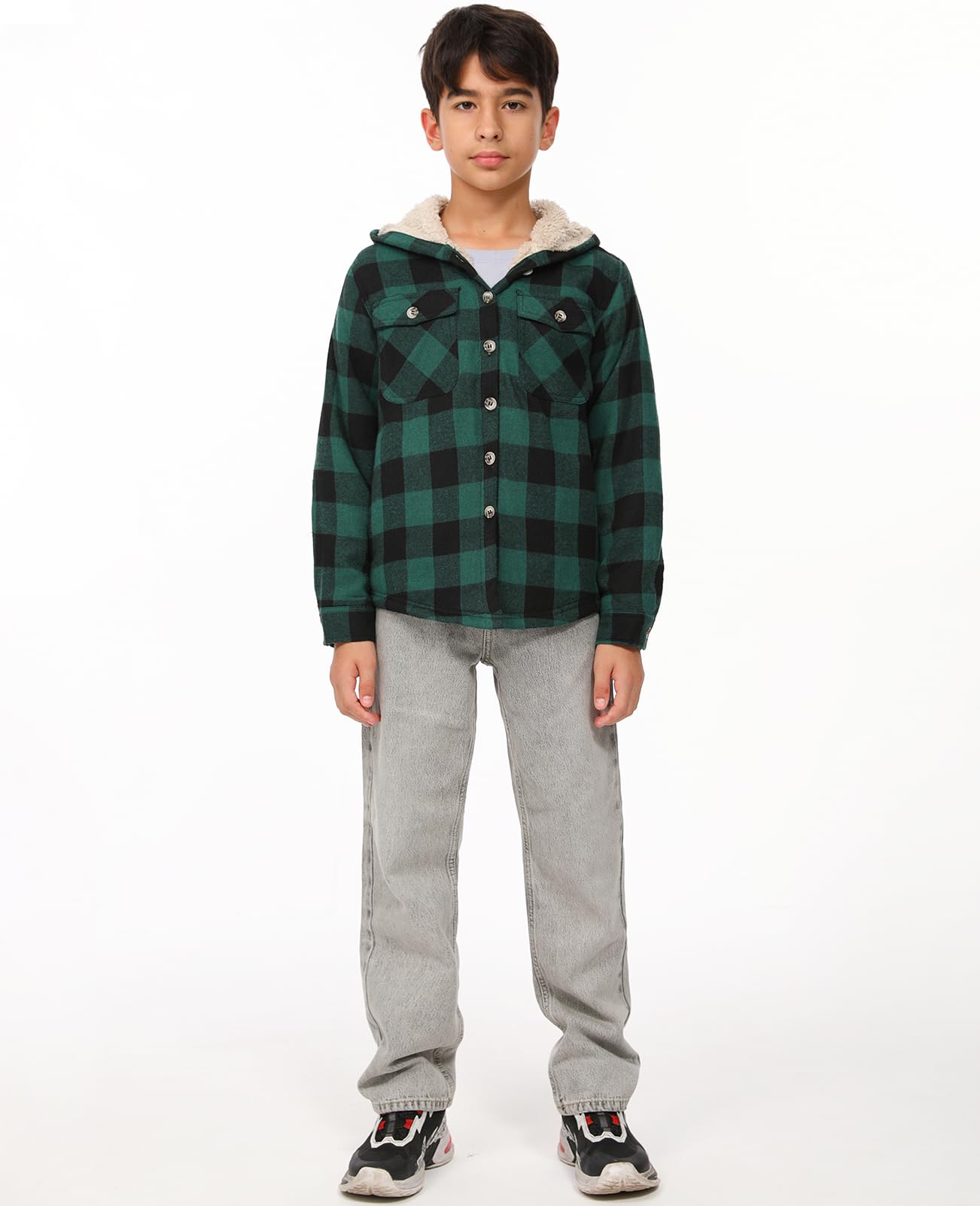 ZENTHACE Chaqueta de franela con capucha y forro de sherpa para niños | Para 2 a 16 años, chaqueta cálida para otoño e invierno con bolsillos para las manos, unisex, regalo de vacaciones y